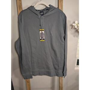 GAP Men's Gray Hooded Waffle Knit Pullover Sweatshirt Medium NWT